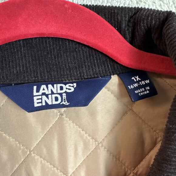 LANDS END Women Quilted Jacket 1X 16W-18W Corduroy Collar Equestrian + Gloves - Picture 3 of 14